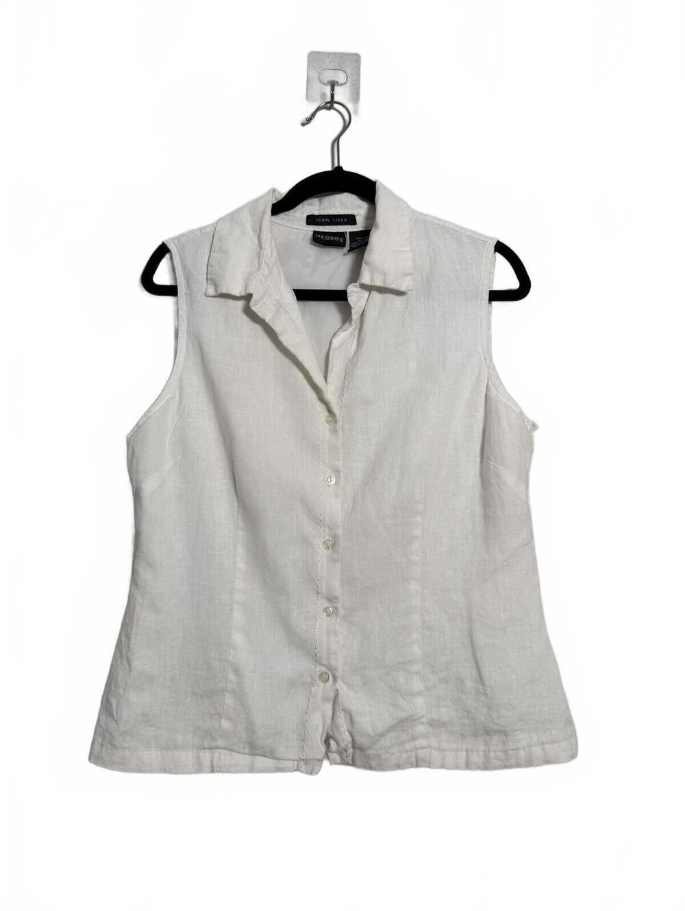 Vintage‎ 90s 100% Linen Sleeveless Button-Up Top, Large